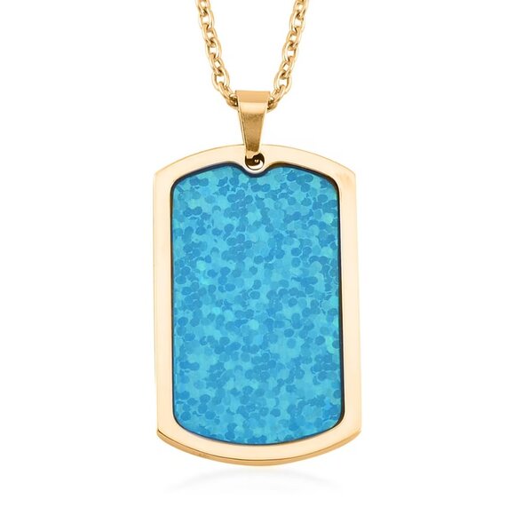 Men's Turquoise Color Enameled Ring Size 11 and Pendant Necklace Set - Picture 3 of 4